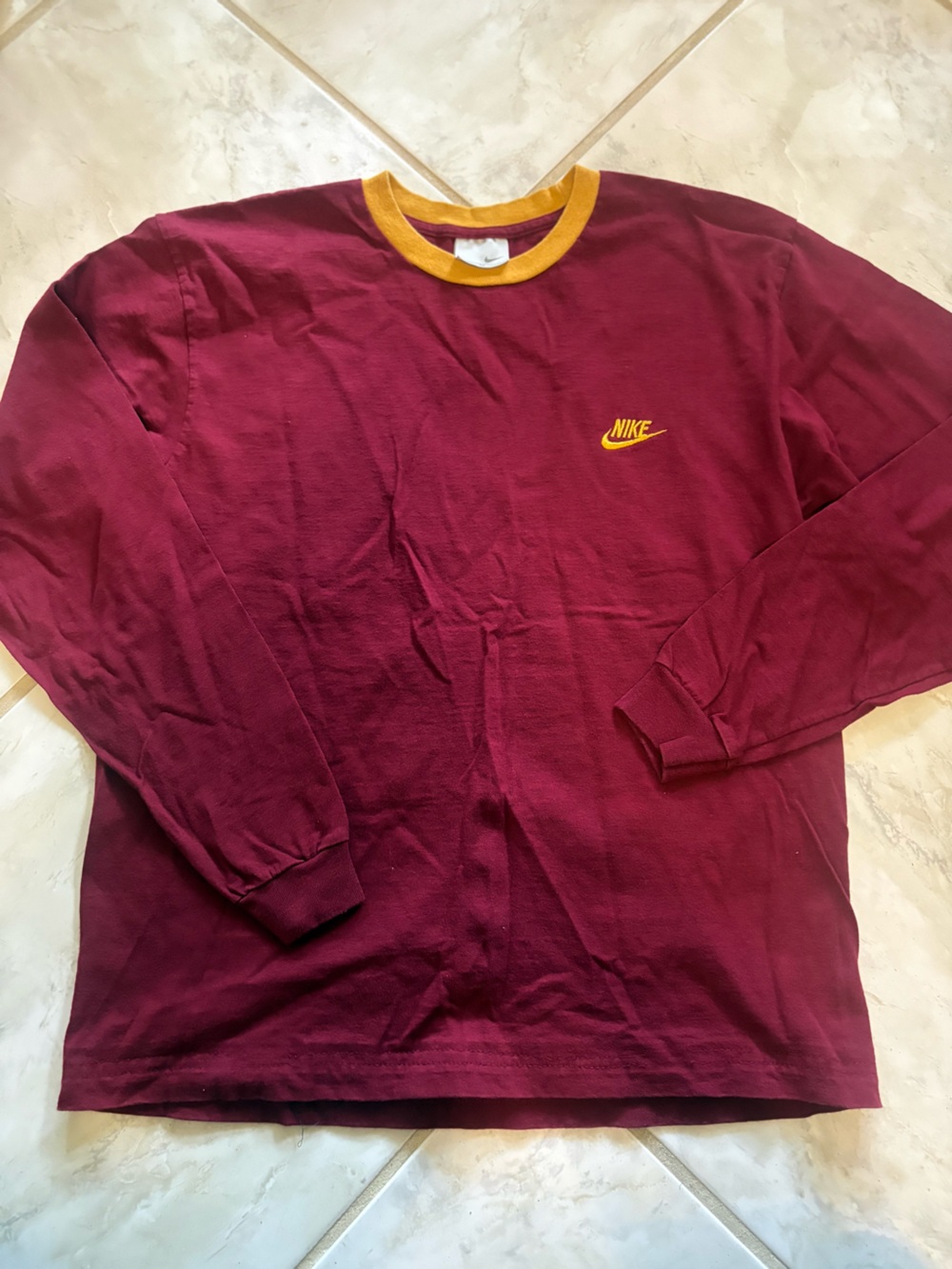 Vintage Nike Burgundy Sweatshirt with Gold Trim